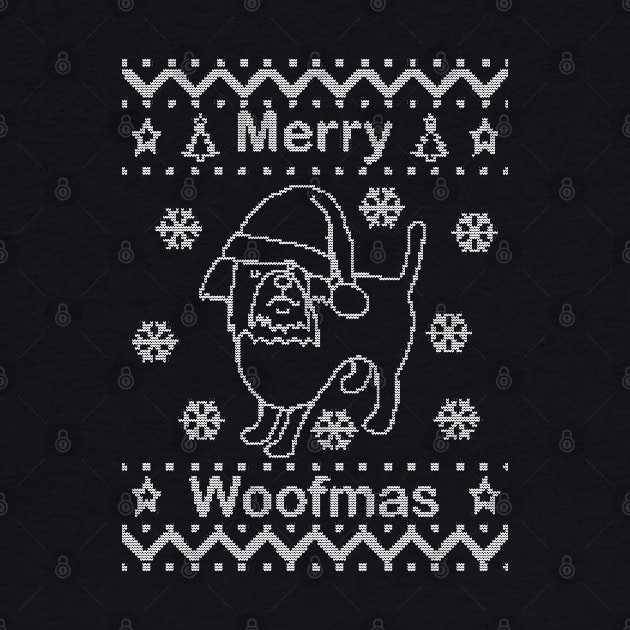 Cute Dog says Merry Woofmas on Ugly Christmas Sweaters by ellenhenryart